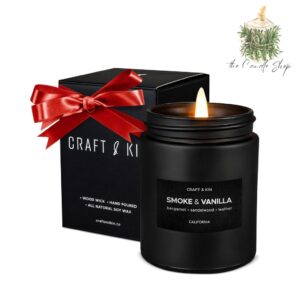 Premium Smoke & Vanilla Candle | Holiday Scented Candle for Men | Soy Candle for Fall and Christmas | Long-Lasting Black Candle with 45-Hour Burn Time | 7.6 oz