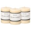 Set of 3 Ivory Pillar Candles (3×4 Inch) – Hand-Poured Unscented, Long-Lasting Smokeless Dripless Candles for Dinner, Weddings, Home, Bathroom, and Rustic Decor